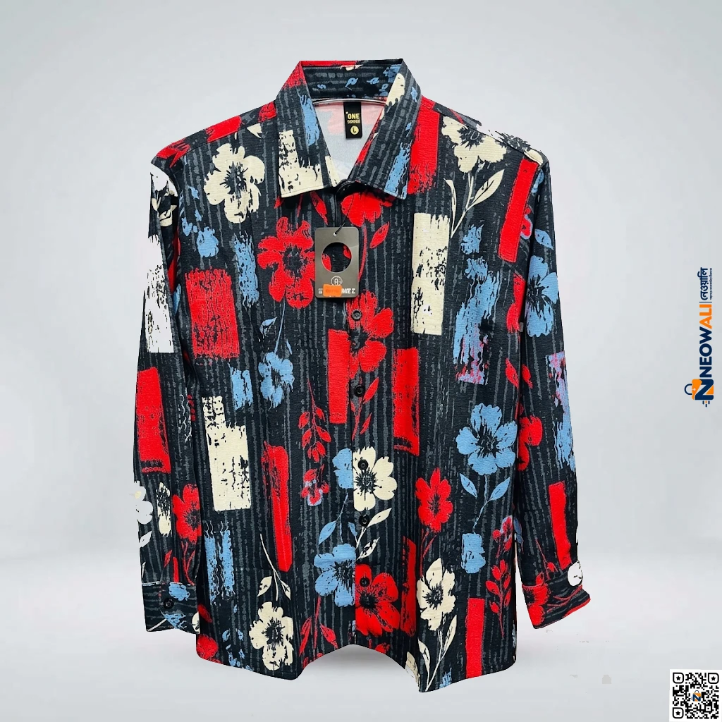 Men’s Black Floral Abstract Print Full Sleeve Shirt