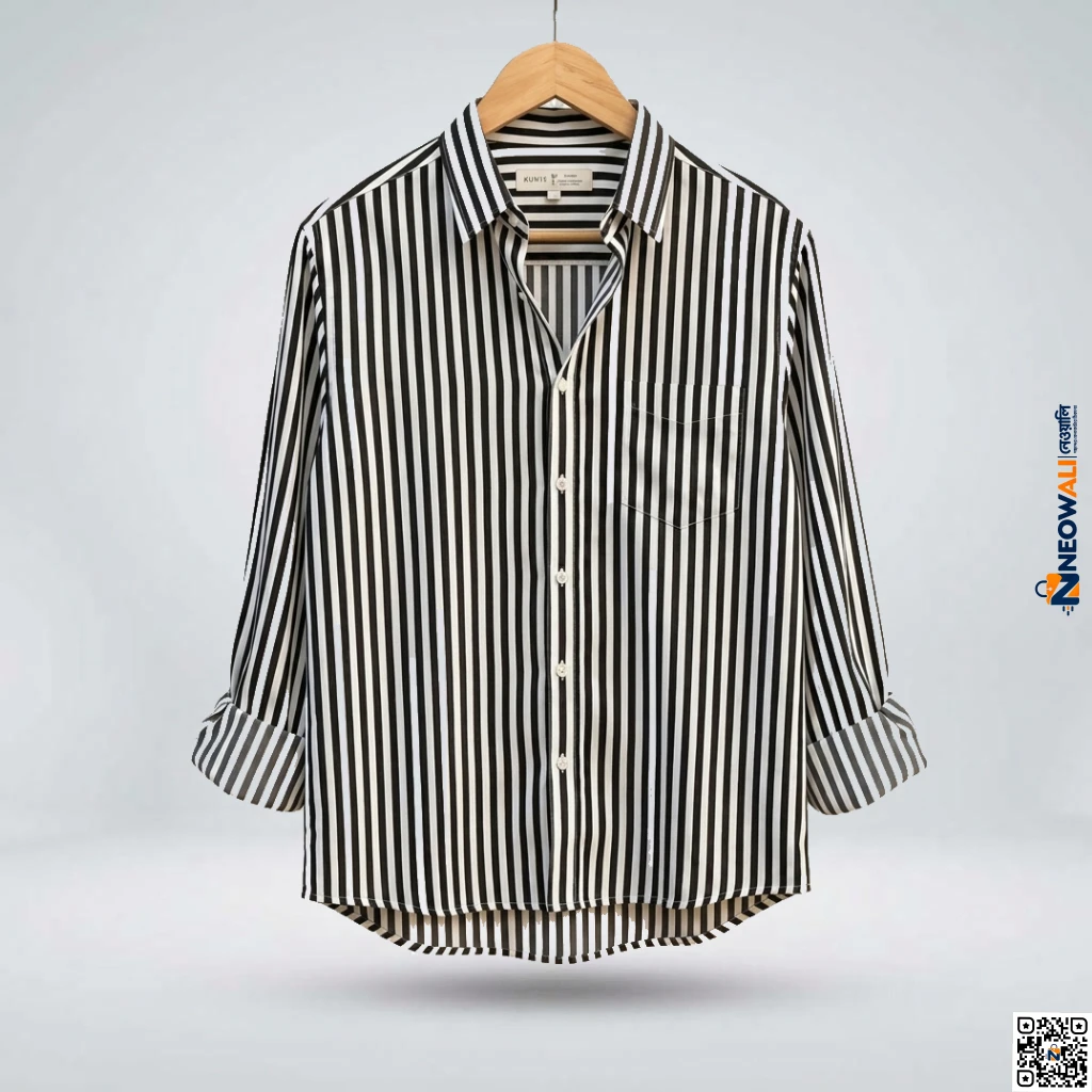 Premium Black & White Stripe Oxford Cotton Long Sleeve Formal Shirt