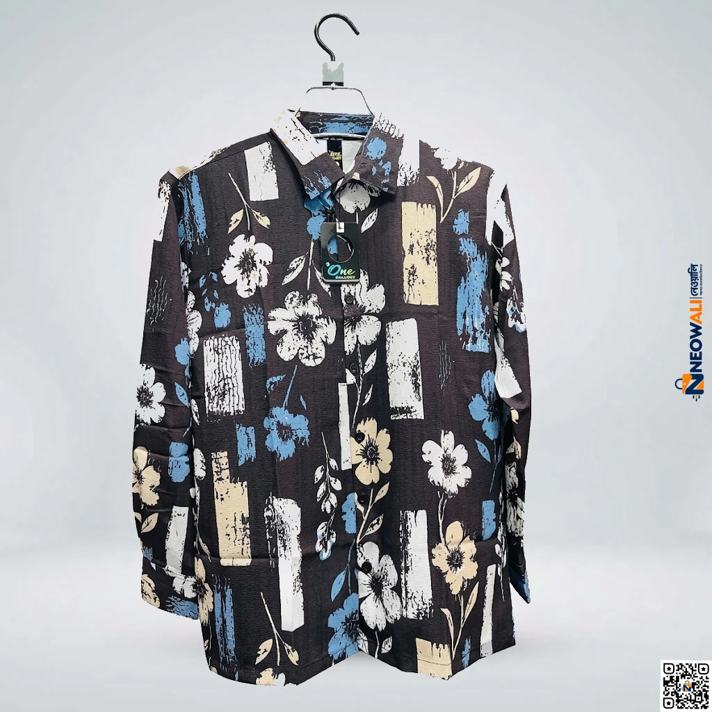 Men’s Black Floral Abstract Print Full Sleeve Shirt
