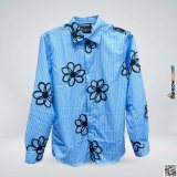 Men’s Sky Blue Striped Floral Print Full Sleeve Casual Shirt
