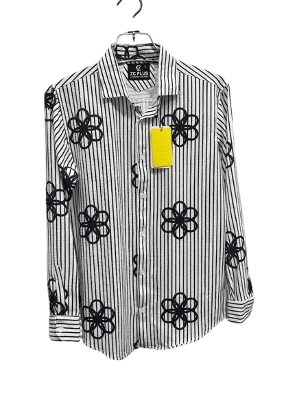 Men’s White & Black Striped Floral Print Full Sleeve Casual Shirt