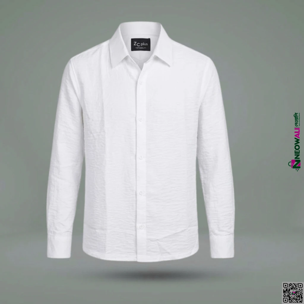 Men’s White Korean Boxy Fit Full Sleeve Shirt