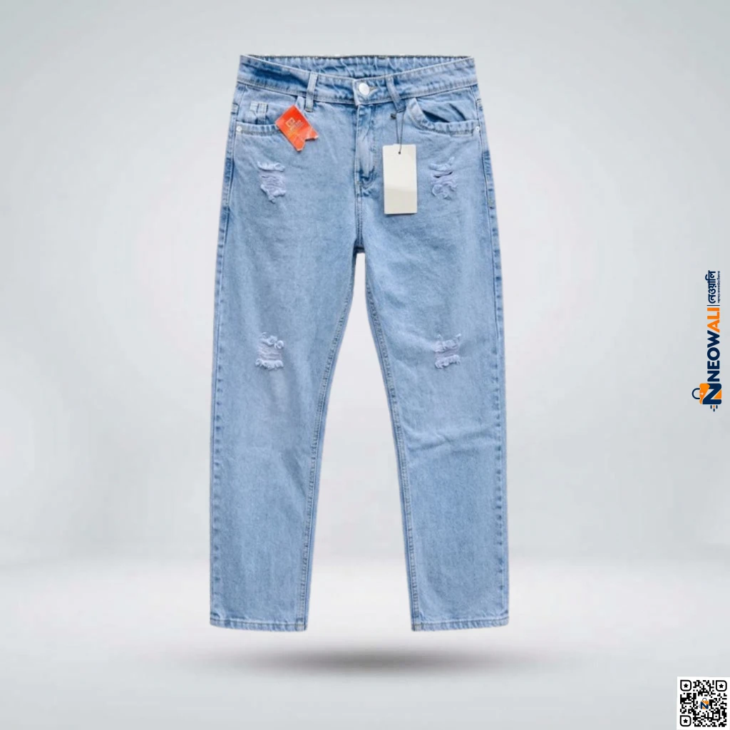 Men’s Light Blue Distressed Baggy Fit Jeans