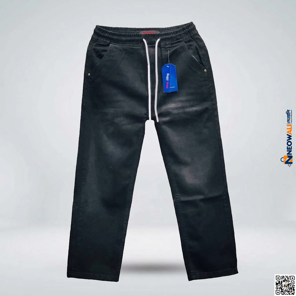 Men’s Black Wash Drawstring Baggy Jeans