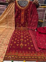 Boutique Mustard Cinigura Cotton 3 Piece Dress for Women – Premium Embroidered Salwar Kameez Set with Printed Dupatta