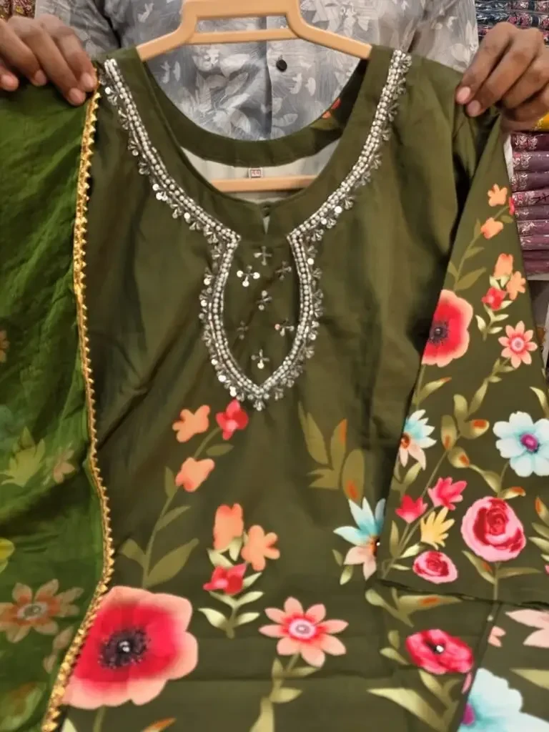 Premium Micro Silk Digital Print & Karchupi Work 3 Piece Dress for Women