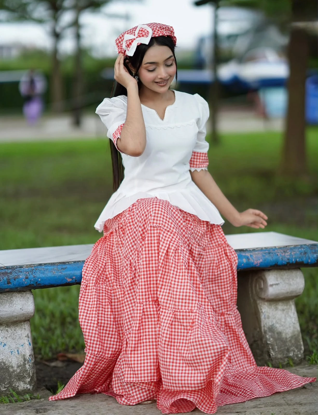 Premium Stylish Skirt Set – Pure Cotton Lace Work & Check Print